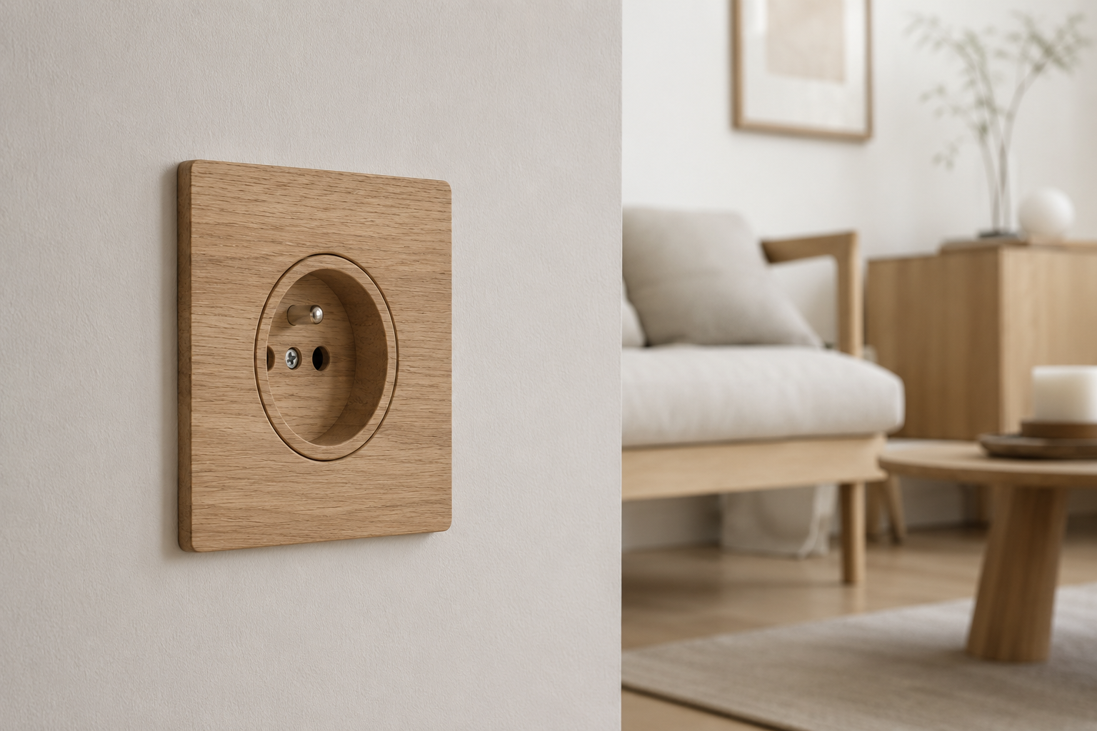 Prise LUXWOOD installée dans un intérieur design contemporain